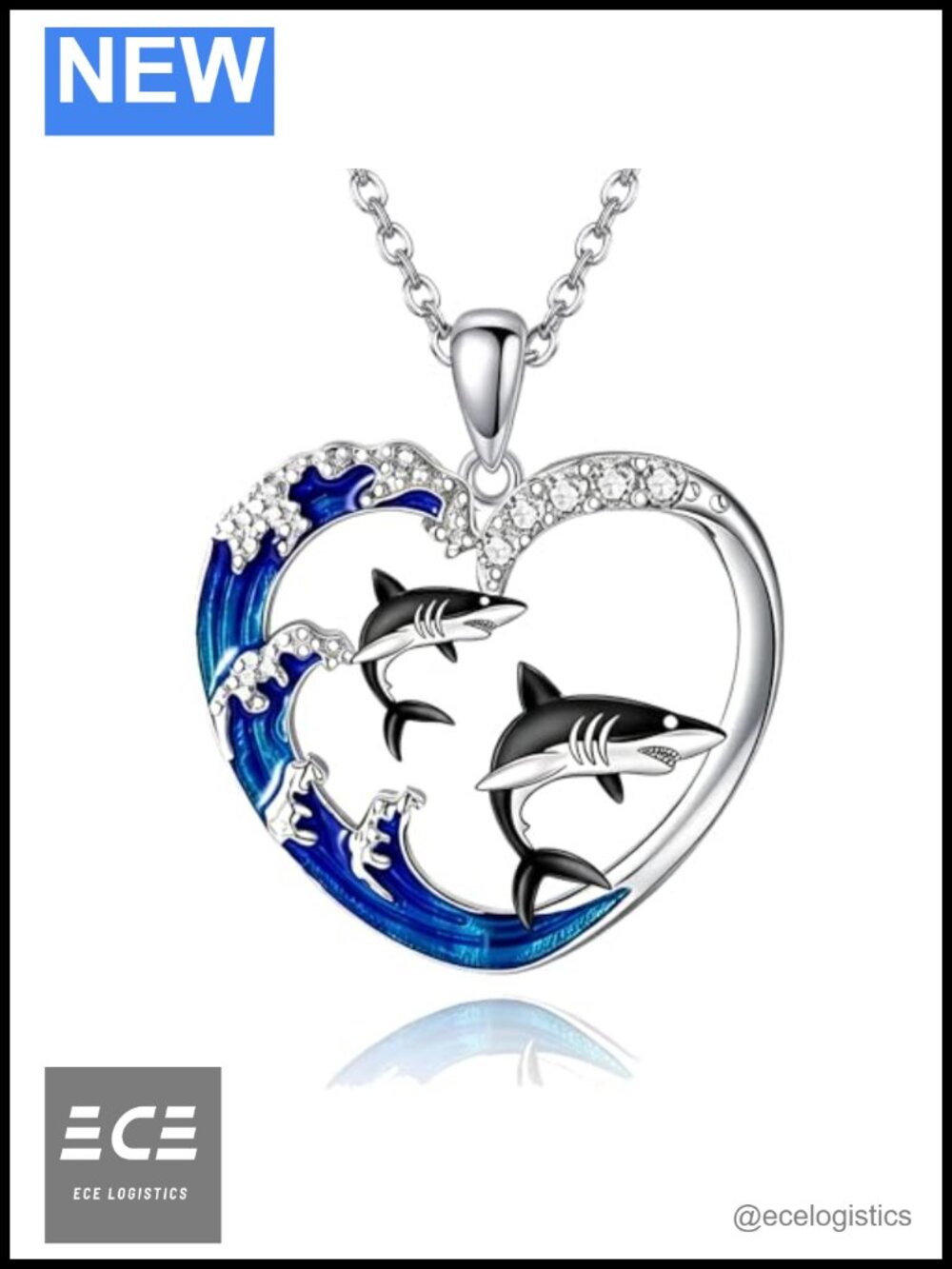 Sterling Silver Shark Pendant Necklace 18+2" Adjustable Lobster Clasp